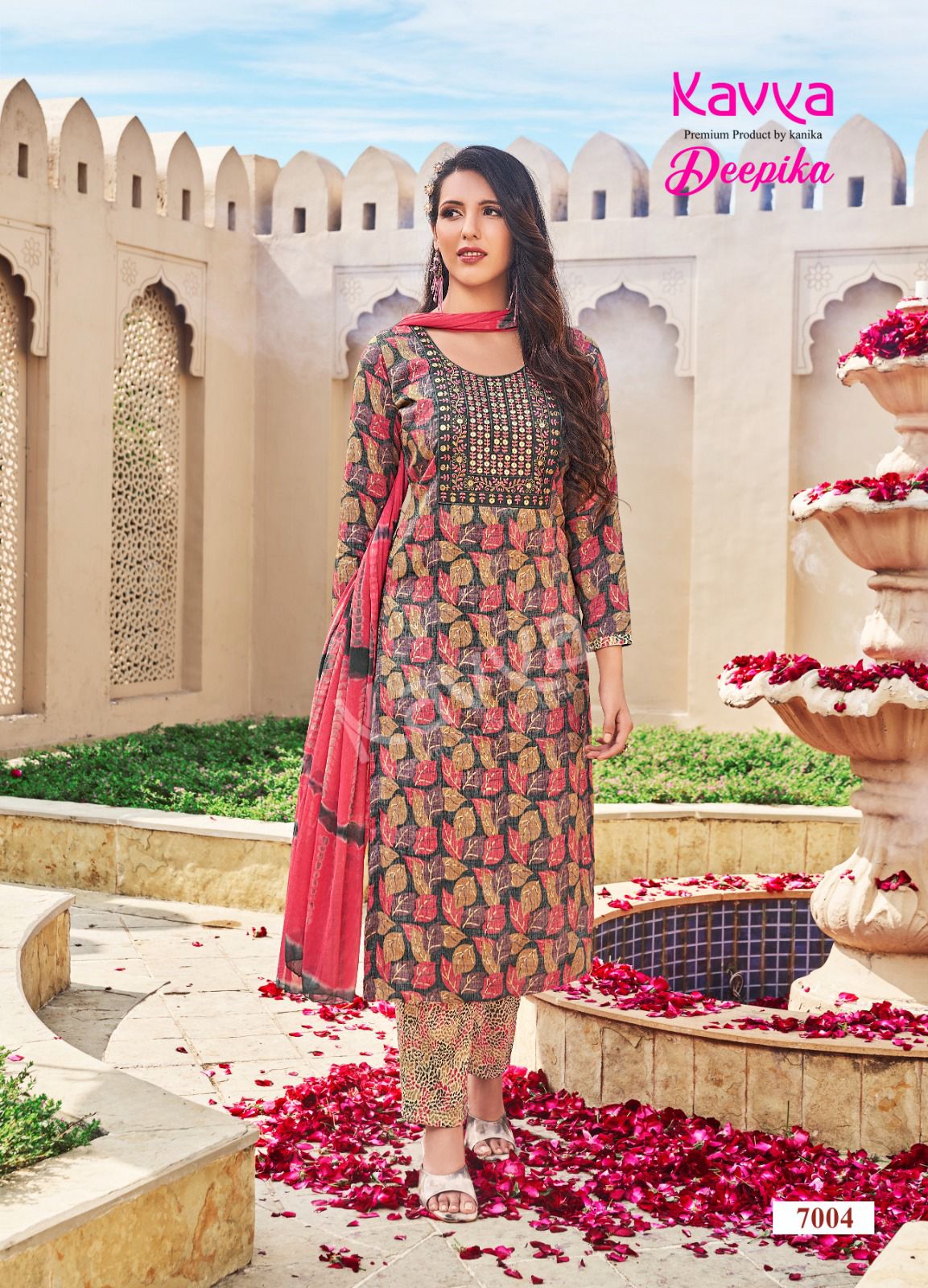 Kavya Deepika Vol 7 Embroidery Straight Cut Kurti With Bottom Dupatta